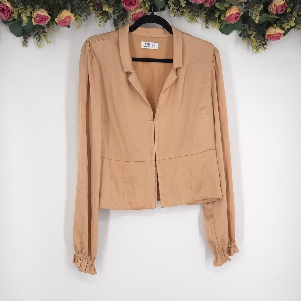 Tinsel Dark Beige Long Sleeve Cropped Blouse Size XL NWT